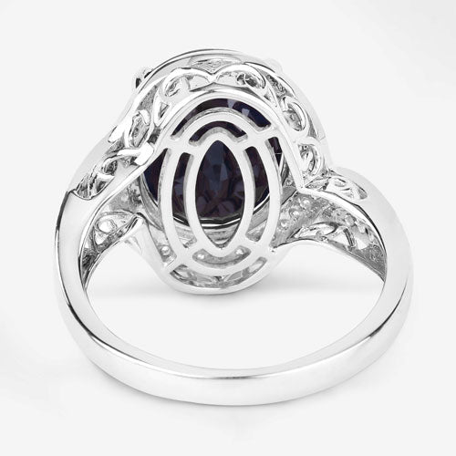 6.52 Carat Genuine Blue Sapphire and White Diamond 14K White Gold Ring