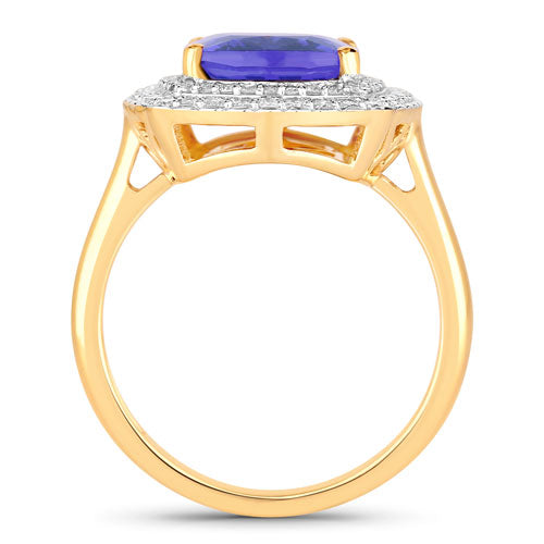 4.84 Carat Genuine Tanzanite and White Diamond 14K Yellow Gold Ring