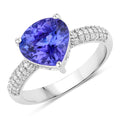 3.18 Carat Genuine Tanzanite and White Diamond 14K White Gold Ring