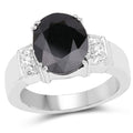 5.29 Carat Genuine Black Sapphire and White Topaz .925 Sterling Silver Ring