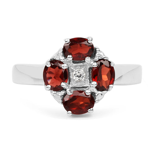 2.02 Carat Genuine Garnet & White Topaz .925 Sterling Silver Ring