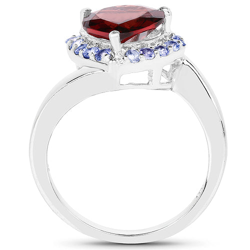 3.26 Carat Genuine Garnet and Tanzanite .925 Sterling Silver Ring