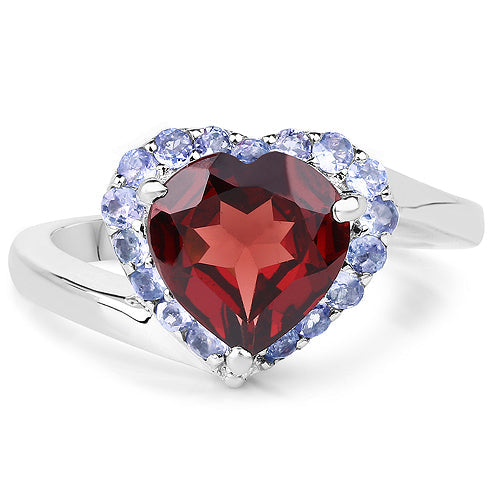 3.26 Carat Genuine Garnet and Tanzanite .925 Sterling Silver Ring