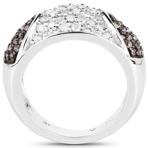 0.94 Carat Genuine Champagne Diamond and White Diamond .925 Sterling Silver Ring