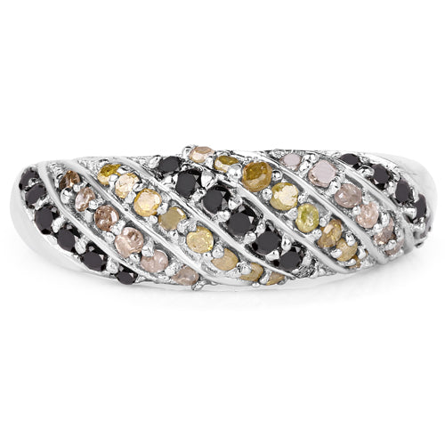 0.63 Carat Genuine Champagne Diamond, Yellow Diamond & Black Diamond .925 Sterling Silver Ring