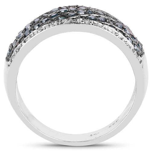 0.80 Carat Genuine Blue Diamond and White Diamond .925 Sterling Silver Ring
