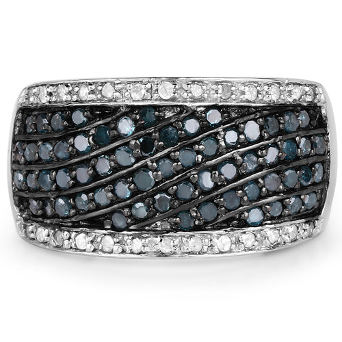 0.80 Carat Genuine Blue Diamond and White Diamond .925 Sterling Silver Ring