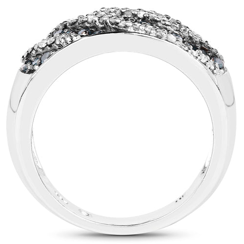 0.62 Carat Genuine Blue Diamond and White Diamond .925 Sterling Silver Ring