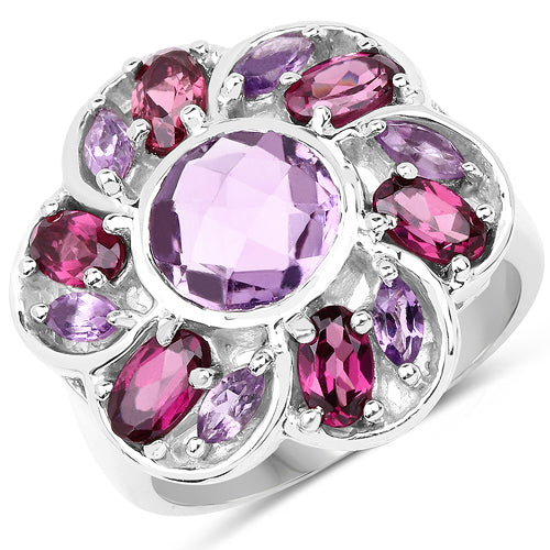 3.52 Carat Genuine Amethyst & Rhodolite .925 Sterling Silver Ring