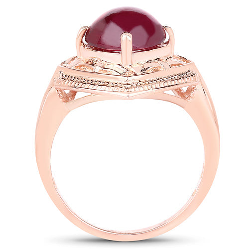 14K Rose Gold Plated 3.15 Carat Genuine Glass Filled Ruby .925 Sterling Silver Ring