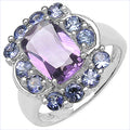 3.30 Carat Genuine Amethyst and Tanzanite .925 Sterling Silver Ring