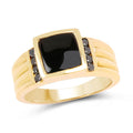 2.16 Carat Genuine Black Onyx and Black Diamond .925 Sterling Silver Ring