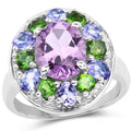 3.89 Carat Genuine Amethyst, Tanzanite & Chrome Diopside .925 Sterling Silver Ring