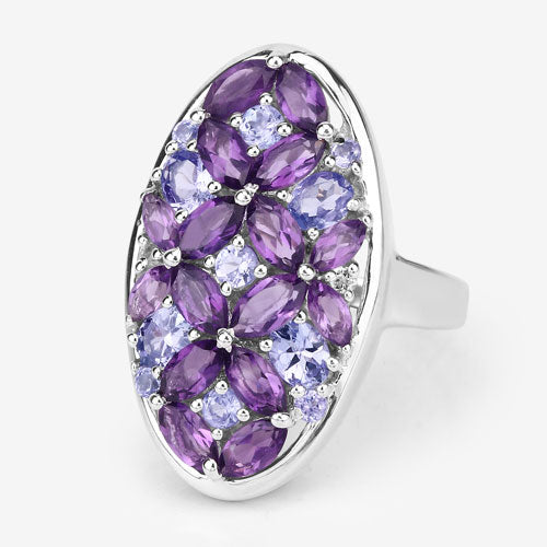 3.13 Carat Genuine Amethyst, Tanzanite and White Topaz .925 Sterling Silver Ring