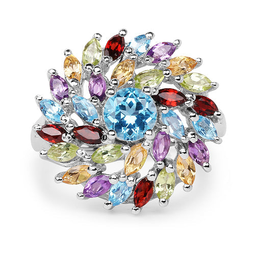 3.70 Carat Genuine Multi Stone .925 Sterling Silver Ring