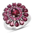 6.19 Carat Genuine Rhodolite and White Topaz .925 Sterling Silver Ring