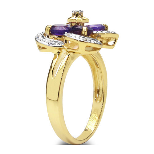 1.40 Carat Genuine Amethyst and White Topaz .925 Sterling Silver Ring