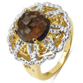 14K Yellow Gold Plated 3.23 Carat Genuine Smoky Quartz, Citrine & White Diamond .925 Sterling Silver Ring