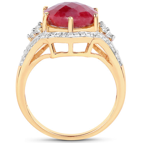 14K Yellow Gold Plated 6.91 Carat Dyed Ruby and White Topaz .925 Sterling Silver Ring