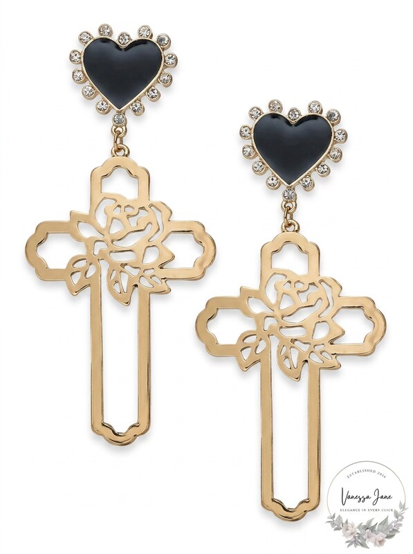 Thalia Sodi Gold-Tone Rose-Cross and Heart Stud Drop Earrings