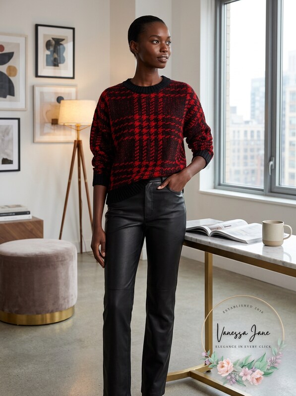 Aqua Plaid Crewneck Sweater