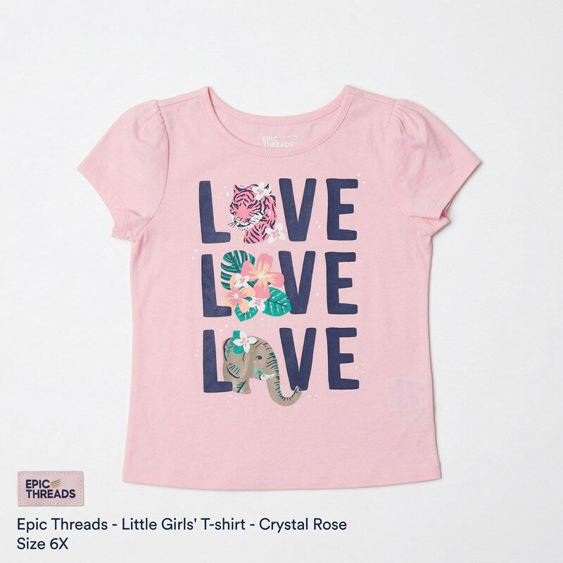 Epic Threads Little Girls Short Sleeve Text T-shirt - Crystal Rose, Size 6X