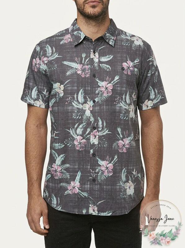 ONeill men's Fiiore Floral Print Short Sleeve Button-up Shirt, Size Small
