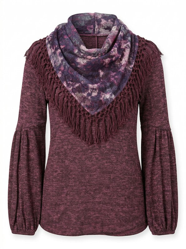 Style & Co Tassel-Trim Blouse with Removable Scarf, Size Small