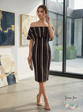 Juniors Almost Famous Striped Off The Shoulder Sheath Dress, Size Large