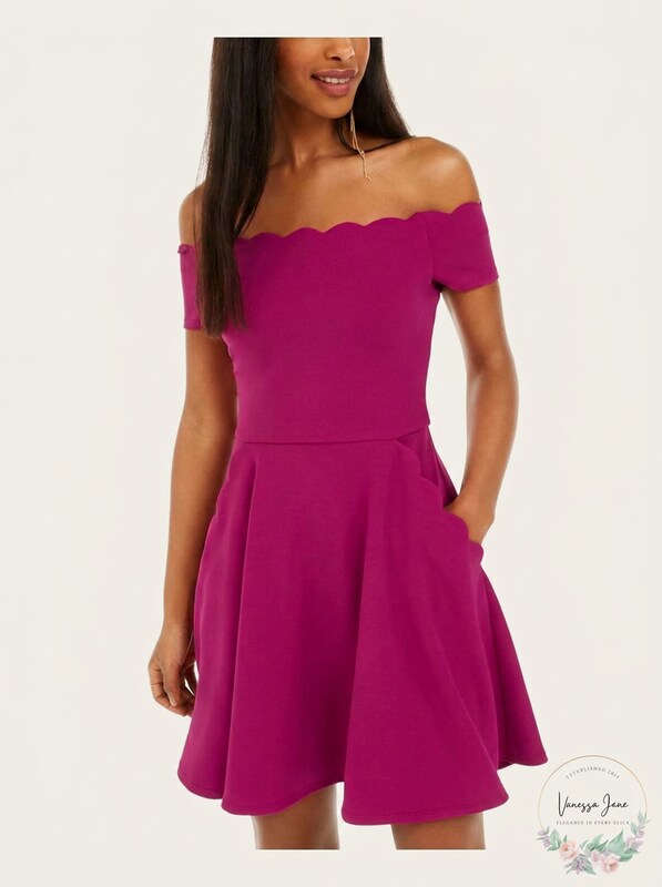 B Darlin Womens Purple Solid Short Sleeve Off Shoulder, Size 9/10