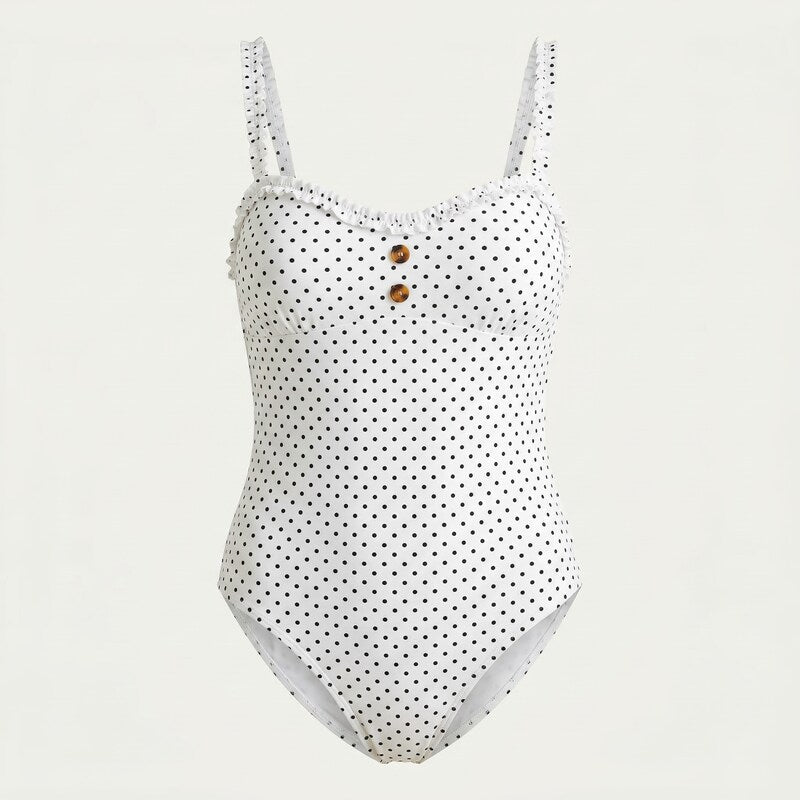 California Sunshine Juniors Pin Dot One Piece Swimsuit, Size Medium