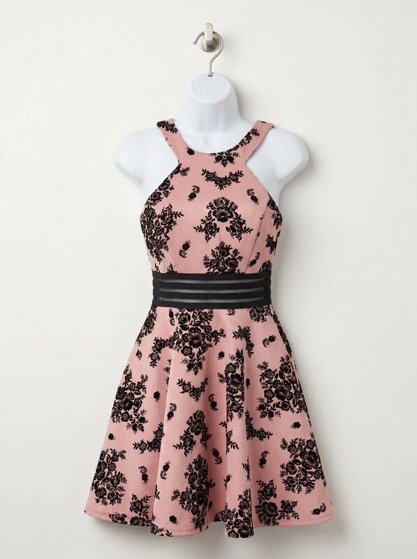 City Studios Juniors Velvet Printed Illusion Dress, Size 3