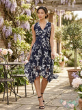 Taylor Women's Printed Lace Handkerchief-Hem Dress, Size 6