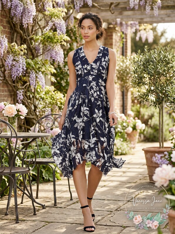 Taylor Women's Printed Lace Handkerchief-Hem Dress, Size 6