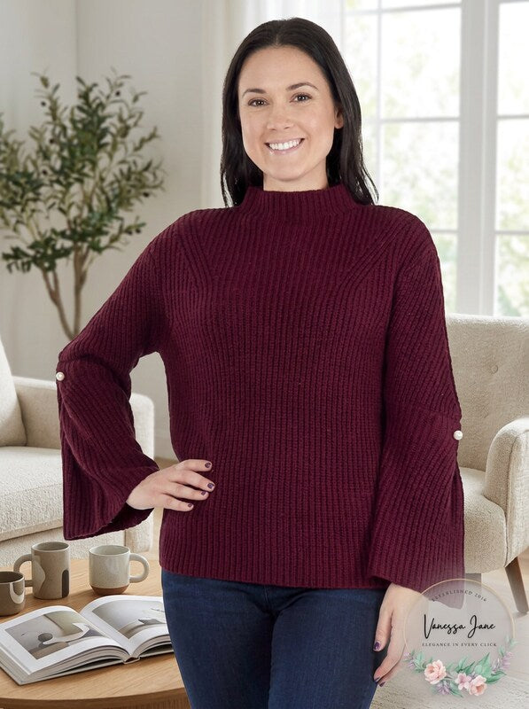 Ny Collection Womens Bell Sleeve Mock Neck Sweater, Size Small