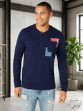 American Rag Mens Shirt, Henley Patchwork Pocket, Size L