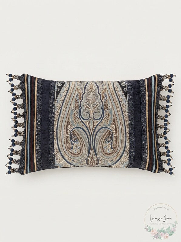 J Queen New York Linette Polyester Boudoir Decorative Throw Pillow 15X22, Blue