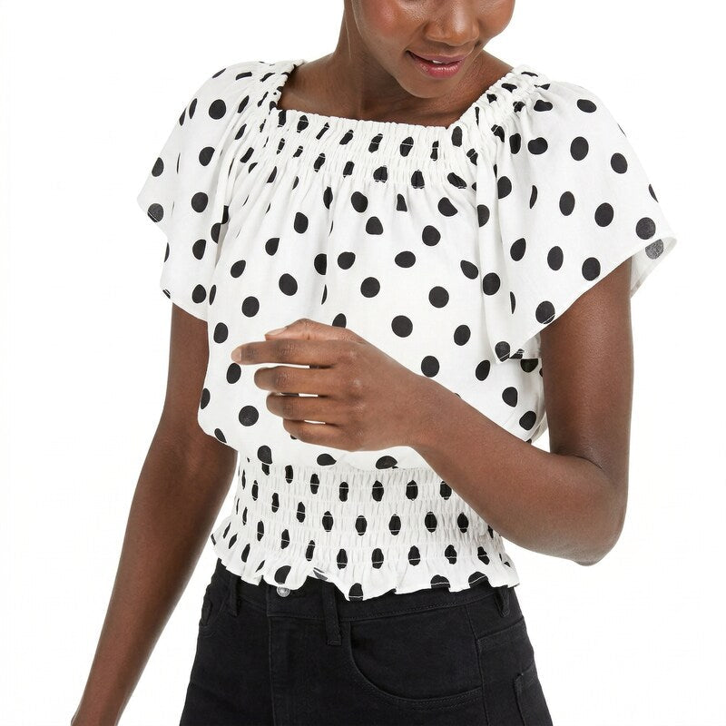 Inc Dot-Print Short-Sleeve Top, Size Medium