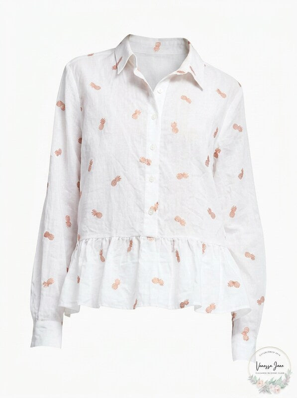DKNY Embroidered Peplum Shirt, Size Small