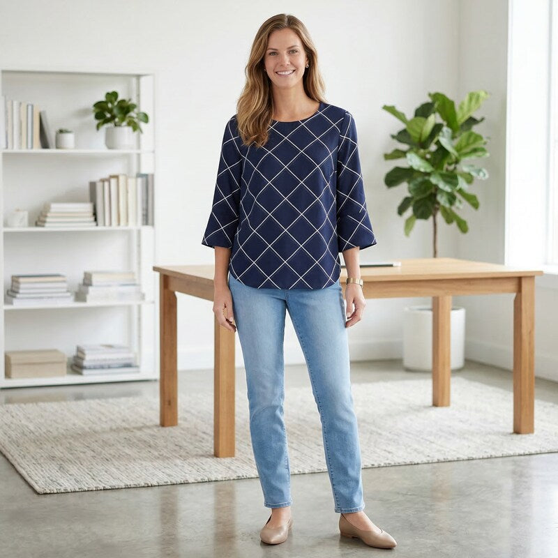 Charter Club Printed 3/4-Sleeve Blouse ,Size Large