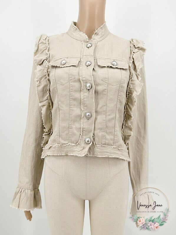 INC International Concepts I.N.C. Ruffled Linen Jacket, Size XS