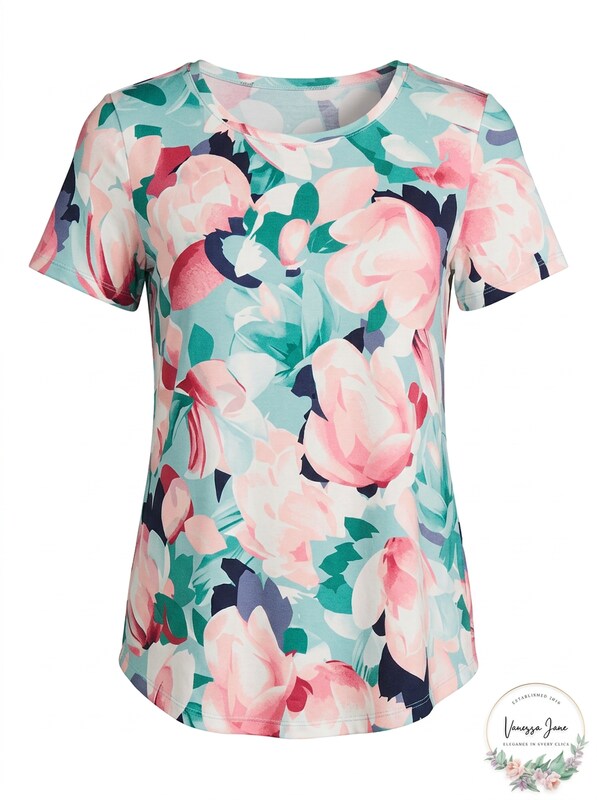 JM Collection Printed Scoop-Neck Top, Size Large