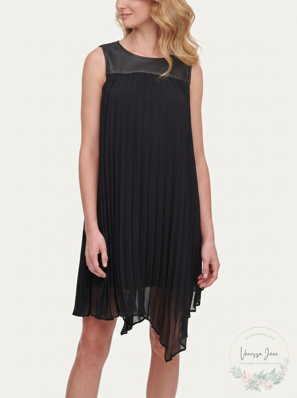 Dkny Mixed-Media Pleated Dress, Size XXS