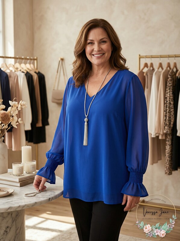 Jm Collection Smocked-Sleeve Necklace Top-Blue Steel XXL