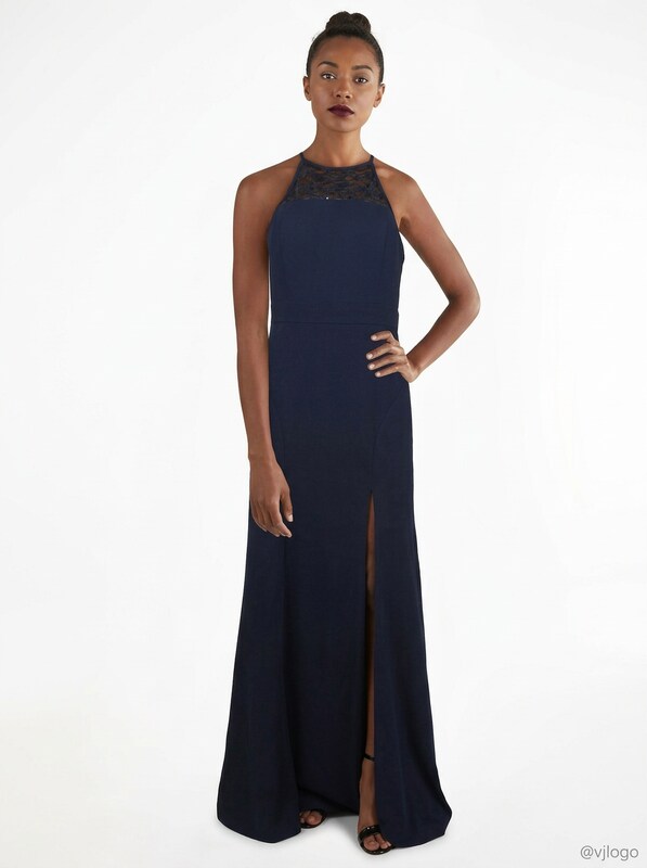 Emerald Sundae Juniors Lace-Trim Halter Dress, Navy, Size XS