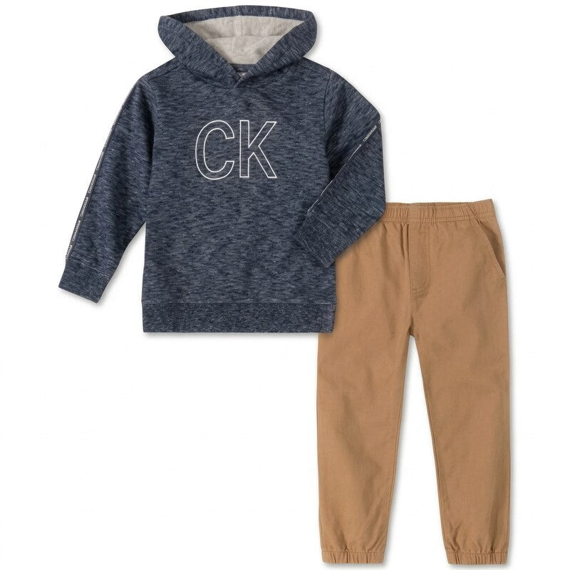 Calvin Klein Boys Marled French Terry Hoodie and Jogger Pants, Size 5