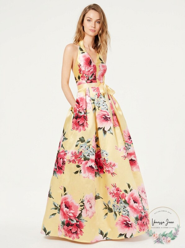 Teeze Me Juniors Floral-Print Halter Gown, Size 5