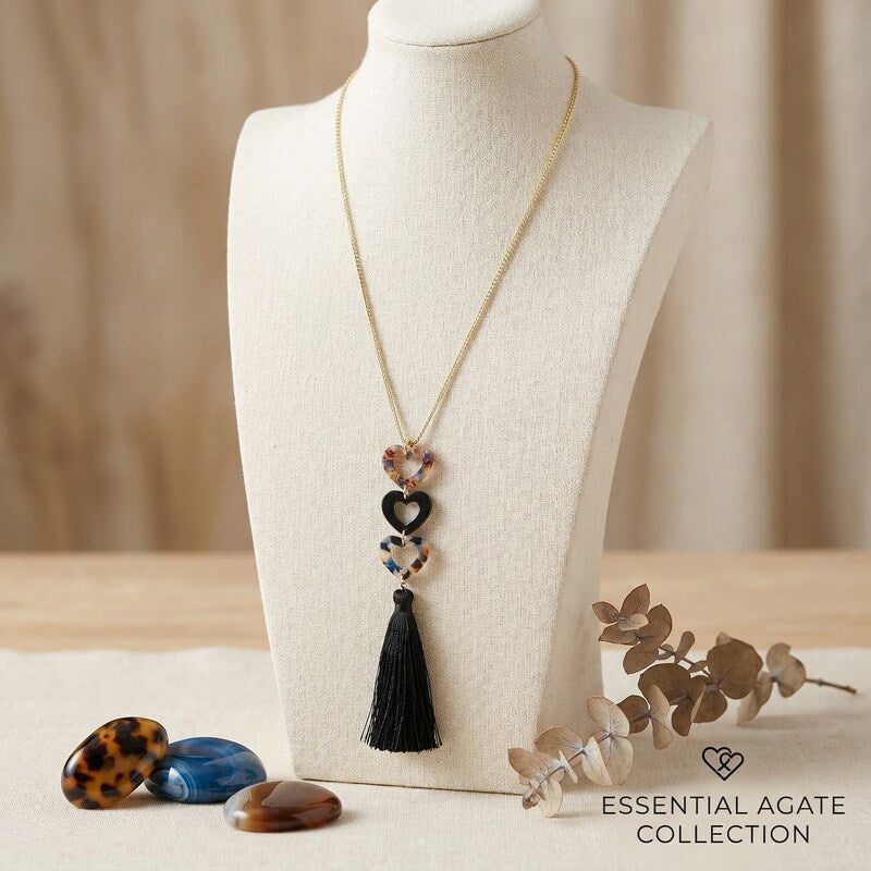 Inc Gold-Tone Resin Heart and Tassel Pendant Necklace, 30 + 3 Extender