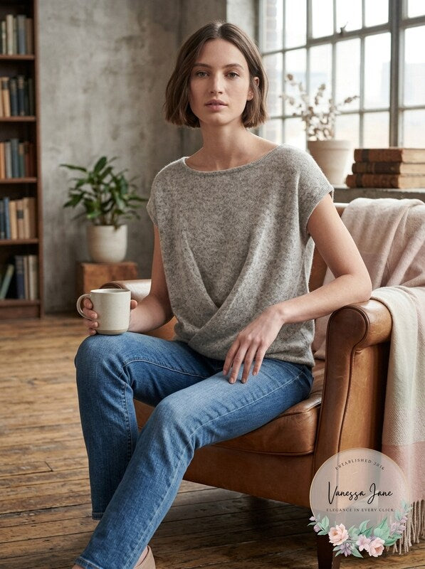DKNY Heather Gray Drape-Front Sweater Size Medium