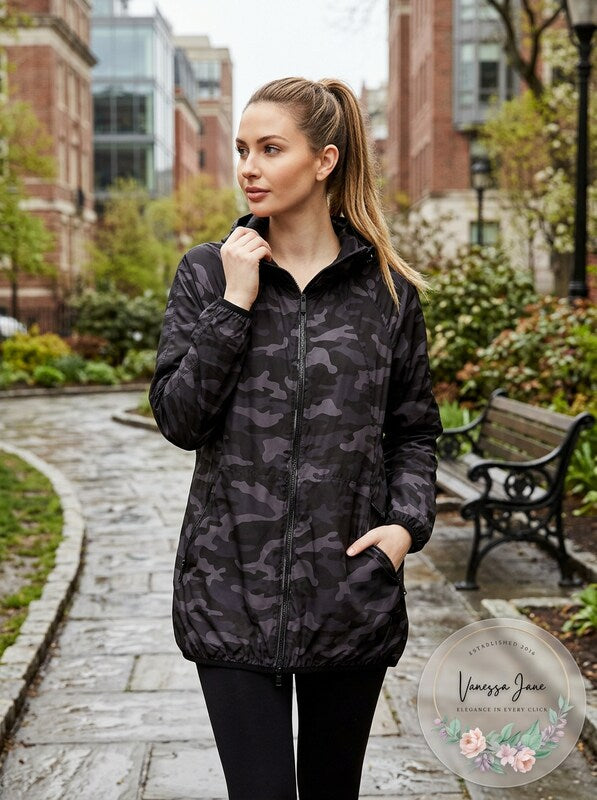 Calvin Klein Performance Camo-Print Packable Hooded Jacket, Size Small
